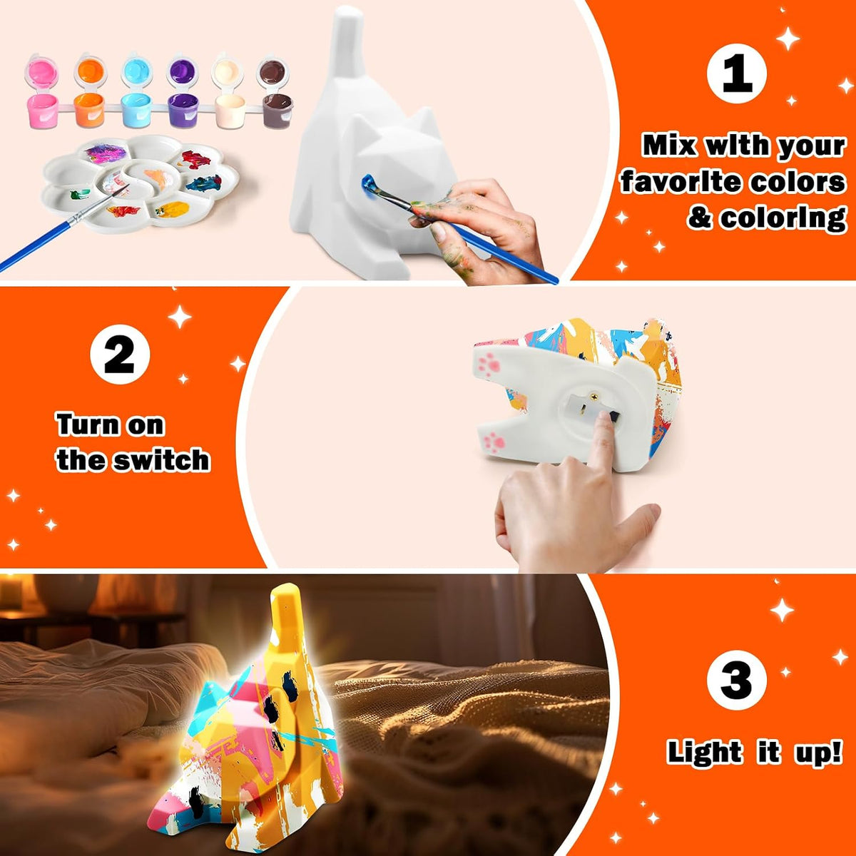 FUNZBO 4.3in Paint Your Own Dinosaur Lamp Kit - Cat Lying - image 4