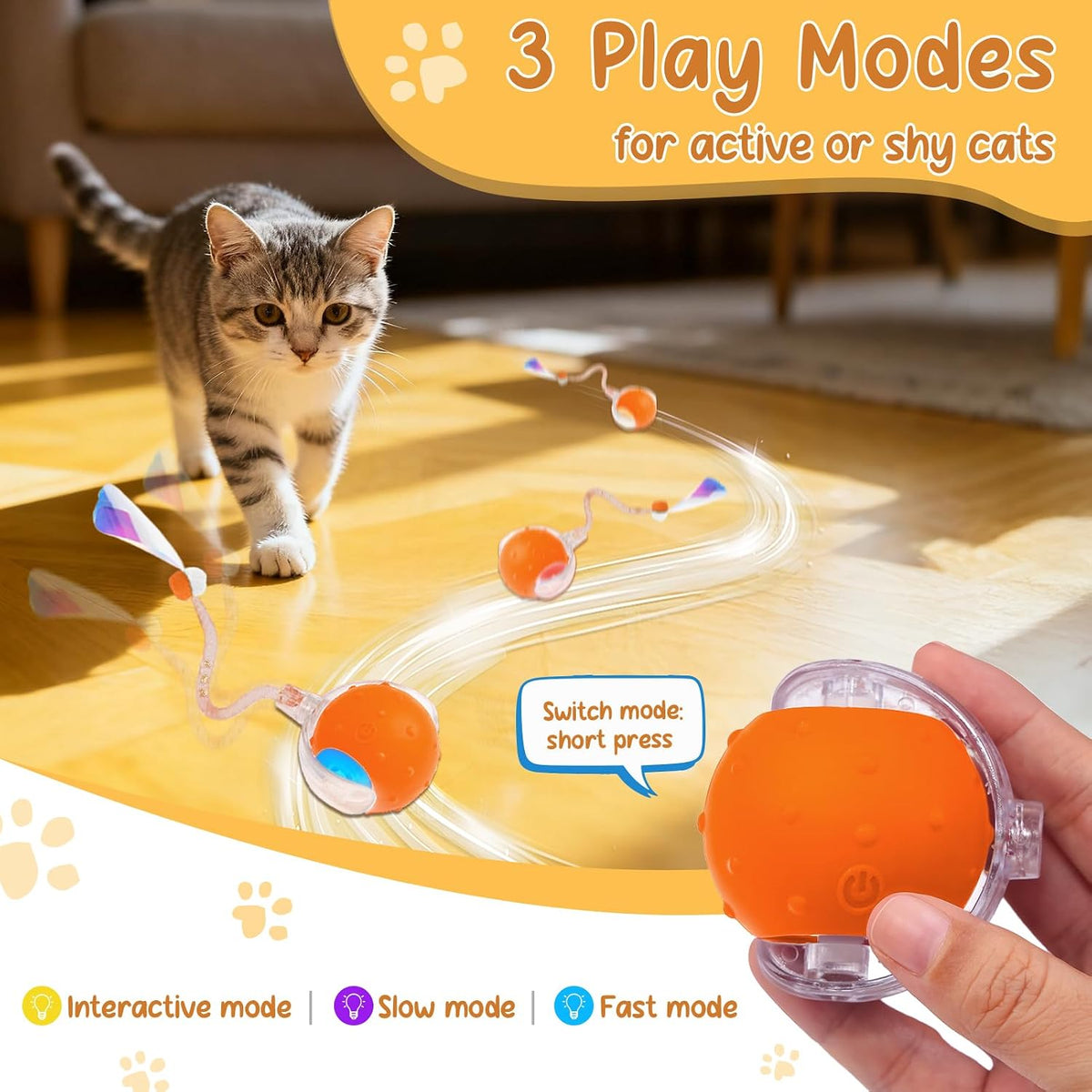 Interactive Automatic Cat Toy Ball-USB Rechargeable,Motion Activated - Orange - image 4