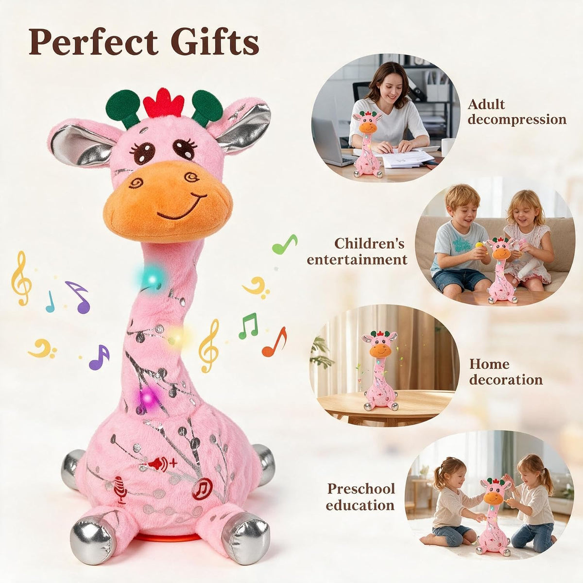 Dancing Talking Giraffe Toy, Singing Giraffe Baby Toys for Kids – Fun for Kids & Family - Pink Silver Stripe Giraffe - image 4