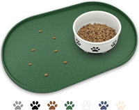 Dog Food Mat Spill-Proof Silicone Dog Bowl Mat Raised Edge Pet - Hunter Green / 19"L x 12"W