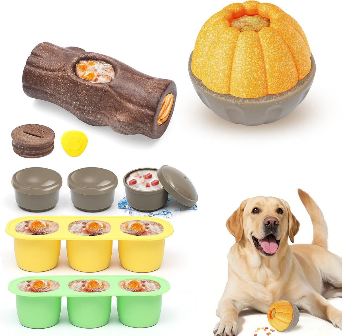Durable Dog Puzzle Toy for Medium/Large Dogs – Essentials for Dogs - Yellow Brown / Pumpkin & Tree stump