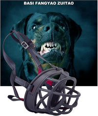 Dog Muzzle Breathable Basket Muzzles for Large and X-Large Dogs, Stop Biting, Barking and Chewing, Best for Aggressive Dogs Black Brown (Black Rubber, L)