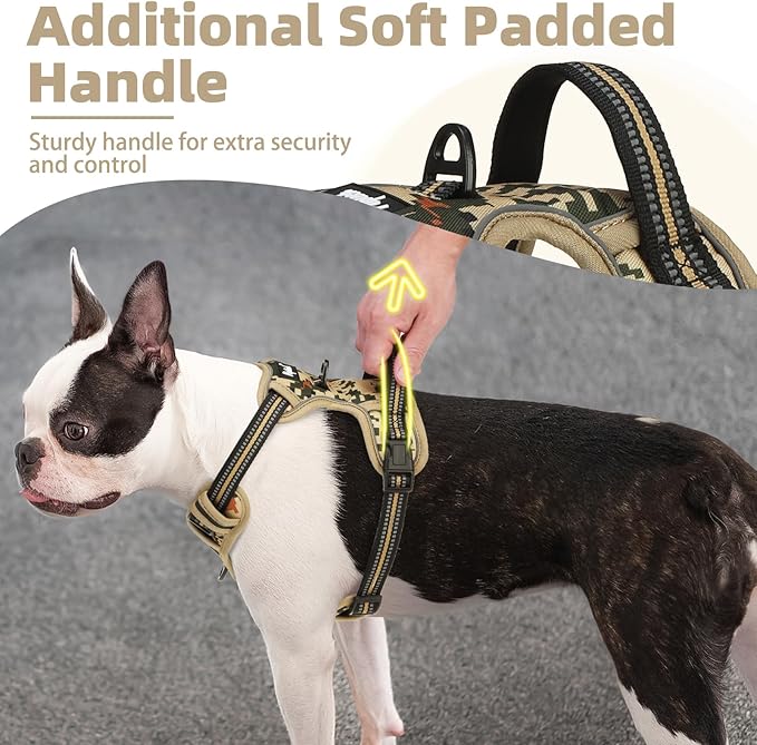PUPTECK No Pull Dog Harness Medium Sized, Adjustable Reflective Dog Harness with Handle Easy Control, Comfortable Soft Padded Pet Vest Harness for Medium Dogs, Camouflage M