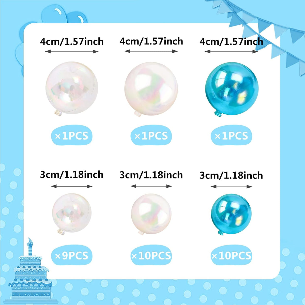 32 PCS Colorful Ball Shaped Cake Topper Pearl Balls Cupcake Cake - White Clear Blue and Clear - image 2