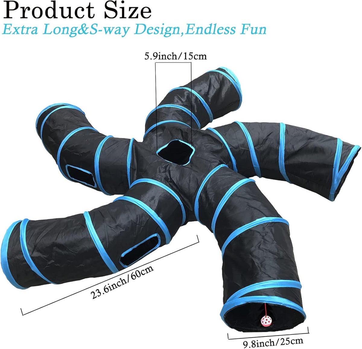 Upgraded Cat Tunnel Toy with 5 peek-a-Boo Windows - 5-way Black - image 2