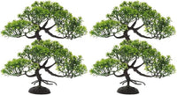 LOGOFUN 4 Pcs Aquarium Bonsai Tree Artificial Water Plant Fish Tank Decorations (Deep Green)