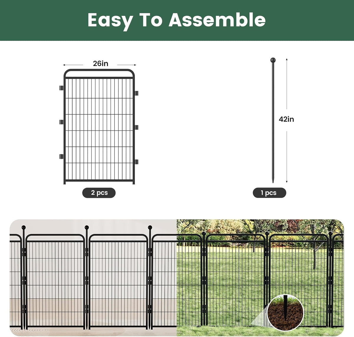 Gardner Pet Dog Playpens, 24" H 16 Panels Dog Pen Outdoor/Indoor Dog Fence Exercise Pen for Small - Black / 2 / 40"H - image 2