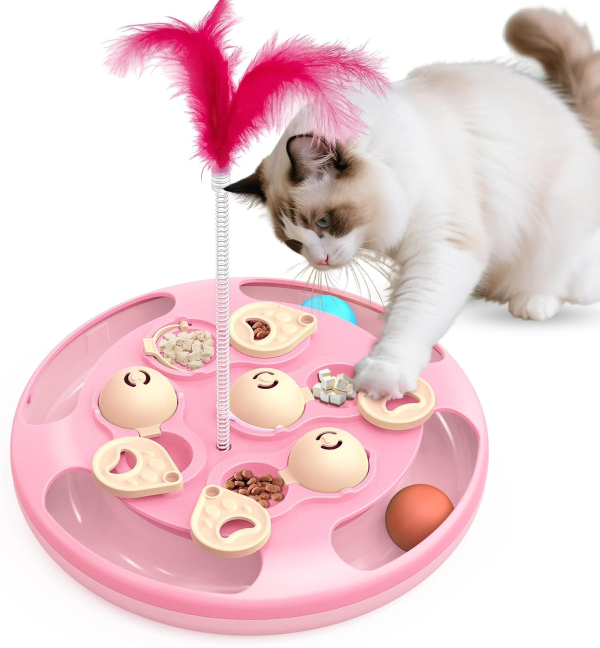 Cat Puzzle Feeder Toy, 3 in 1 Interactive Slow Feeder for Cats, Blue – Essentials for Cats - Pink