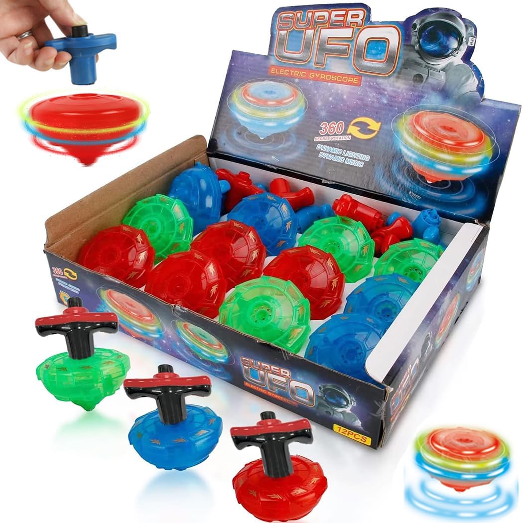 12-Pack Light Up Spinner Tops, UFO Spinning Tops with Gyroscope