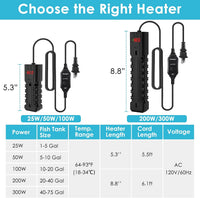 25W Aquarium Heater, Adjustable Small Fish Tank Heater - For 20-40 Gal - image 3