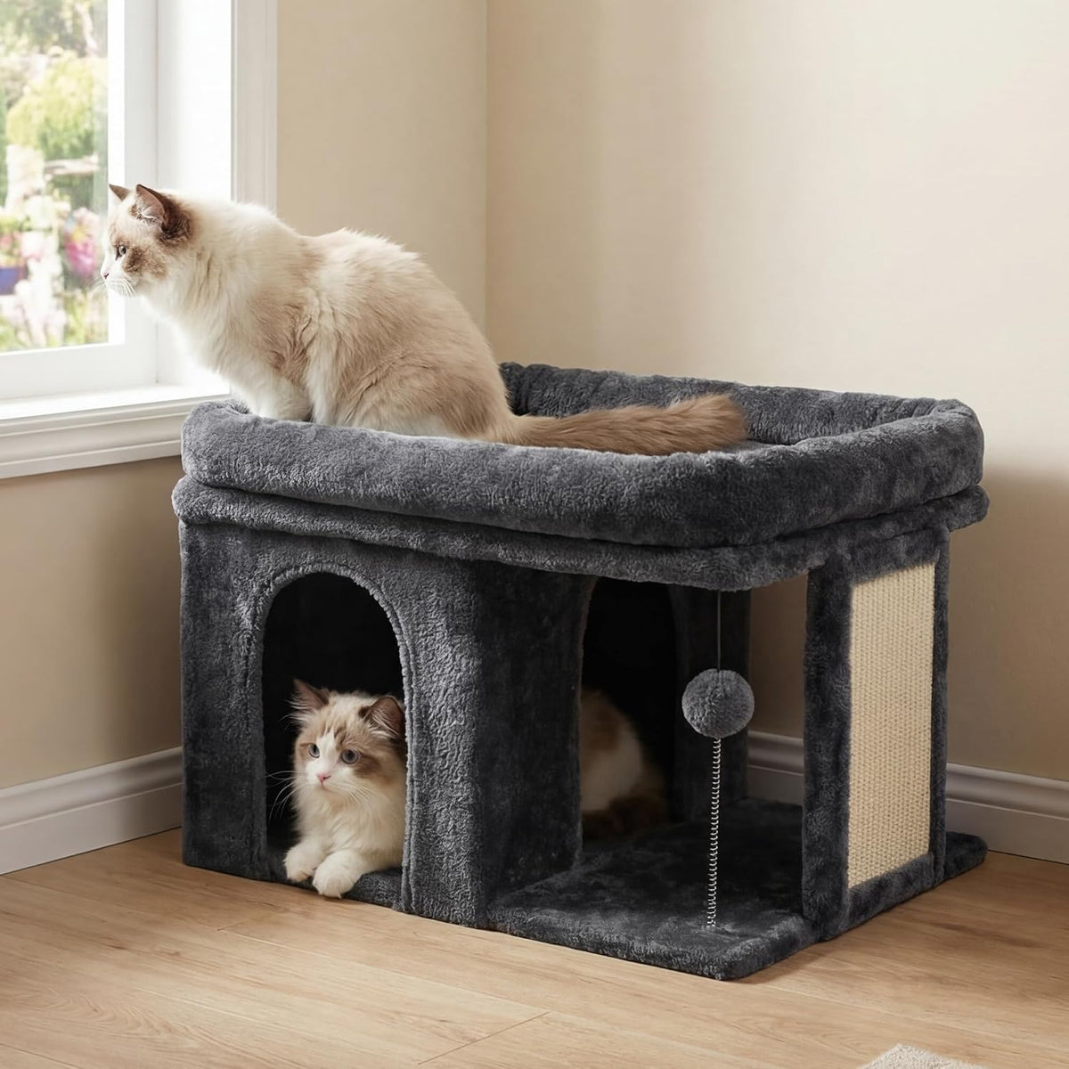 Heybly Cat Tree, 14" Cat Tower with Large Cat Bed & Condo HCT203SW – Essentials for Cats - 14 inch / Smoky Gray