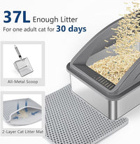 Stainless Steel Litter Box, Extra Large Litter Boxes for Big Cats, XL Metal Cat Litter Box with Lid, Anti-Urine Leakage, Non-Sticky, Include Cat Mat and Litter Scoop