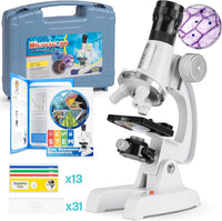 Uarzt 58-Piece Kids Microscope Kit with Carrying Case - White