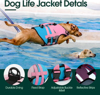 Kuoser Dog Life Jacket with Rescue Handle - Large (Chest Girth:22.8-29.5'') / Pink & Aqua Blue - image 3