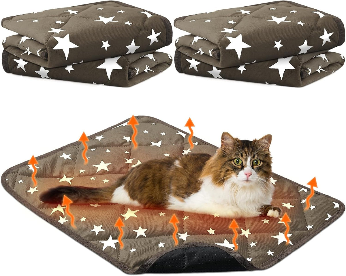 4 Pack Self Warming Cat Bed - Brown / 18'' X 24'' / Rectangle