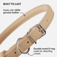 Soft Leather Cat Collar with Safety Elastic Strap - Neck Fit 6" / Beige - image 3