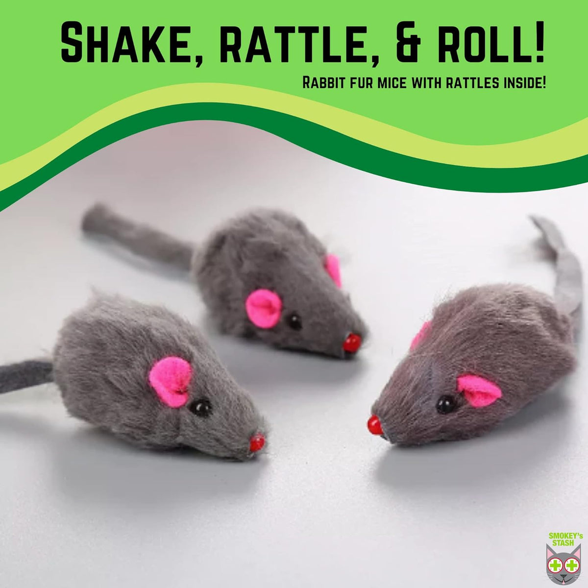 Smokey's Stash Rabbit Fur Mouse Cat Toy 12 per Pack White and Gray - 12 - image 3
