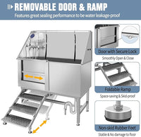 50" Pet Dog Bathing Station W/Stairs, Professional Stainless Steel Dog Grooming Tub W/Soap Box, Faucet,Rich Accessory, Dog Bathtub for Large,Medium,Small Pets, Washing Sink for Home (50" Left ramp)
