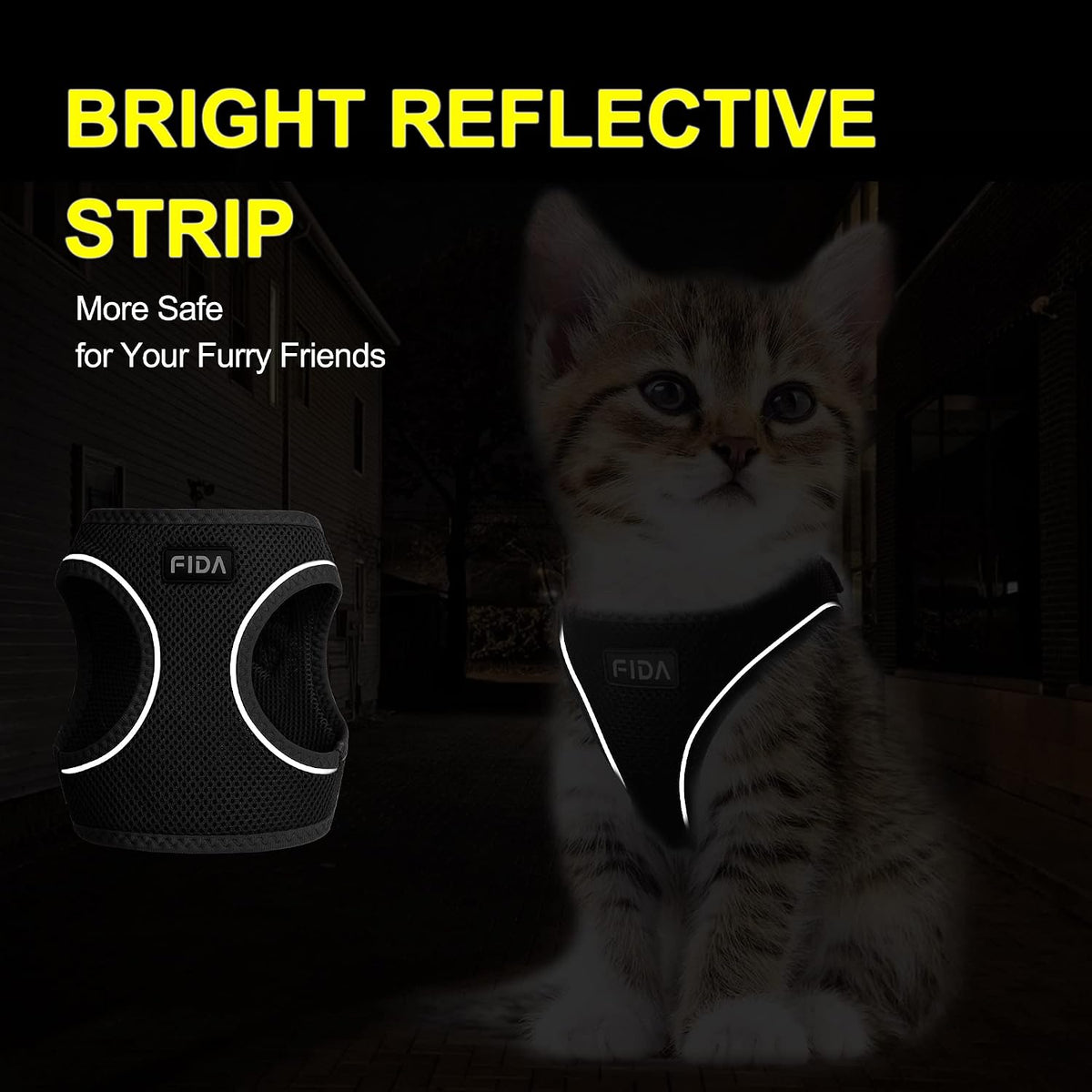 Fida Cat Harness and Leash Set for Walking Kitten and Puppy - XXS (Neck:11.4"-12.2"; Girth:12.6"-14.2") / Black - image 4