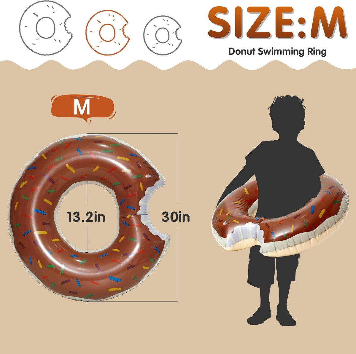 DMAR Donut Pool Float, Donut Tube & Ring for Beach & Pool - 30in Chocolate Brown - image 2