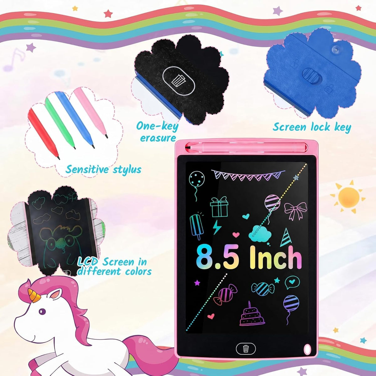 Tinlade 12 Pack LCD Writing Tablet for Kids - Pink, Green, Red, Blue / 8.5 Inch - image 2