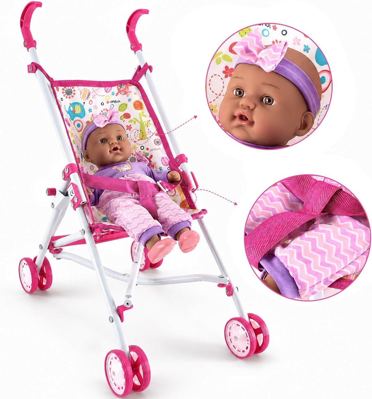 deAO Baby Doll Stroller Nursery Pretend Play Toy Set with Play Mat - Black - image 2
