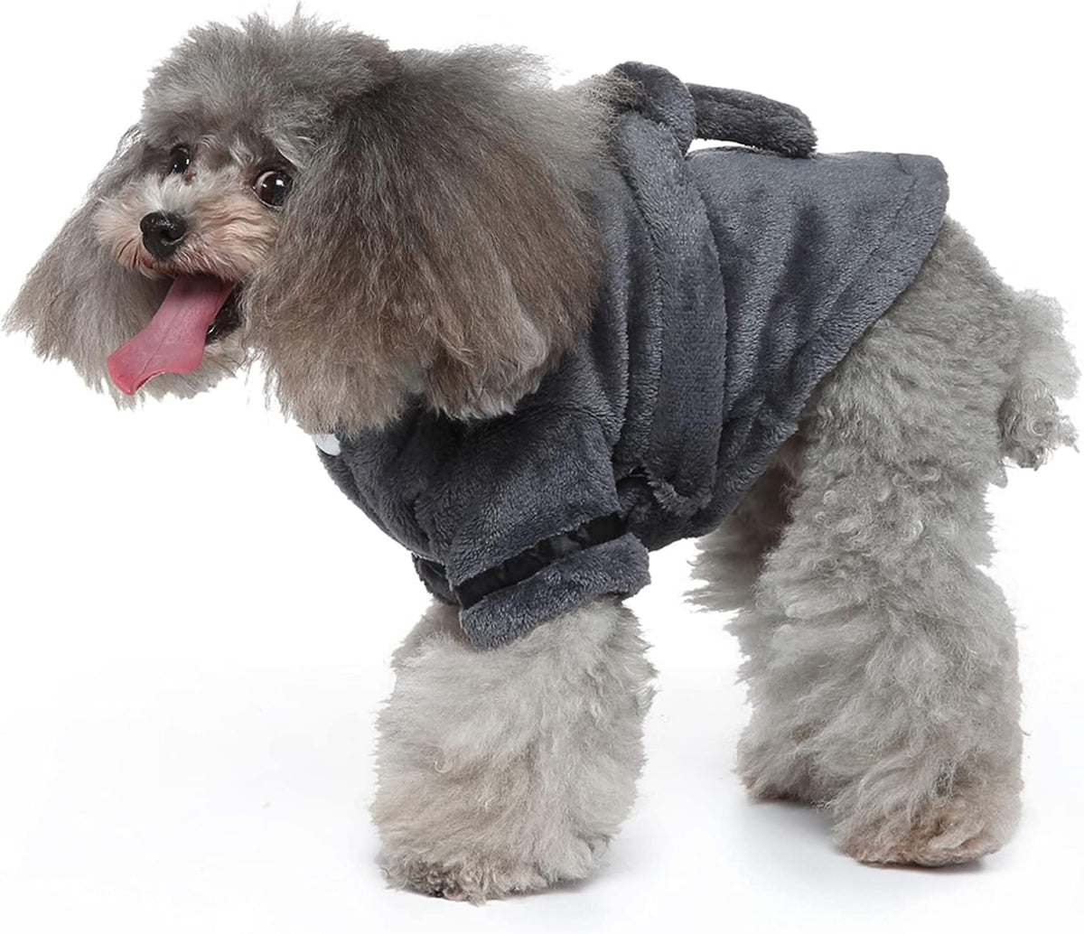 Pet Bathrobe Dog Pajama, Thickened Hooded - Grey / Medium - image 2