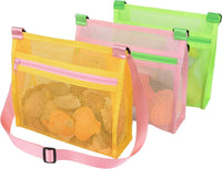 MUYIZI Mesh Beach Bag for Shells Collecting 3 Pack - Pink+Green+Purple+ Fluorescent Green