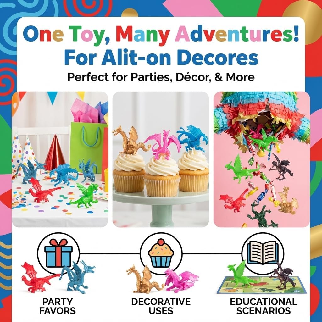 2 Inch Mini Dragon Toy Figures Rubbery Plastic Dragon Figurines – Fun for Kids & Family - 12-Pcs - image 2