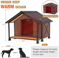Outdoor Dog House Insulated Large Dog Kennel with Liner for Winter, Heated Dog House 100% Insulated & All-Around Iron Frame