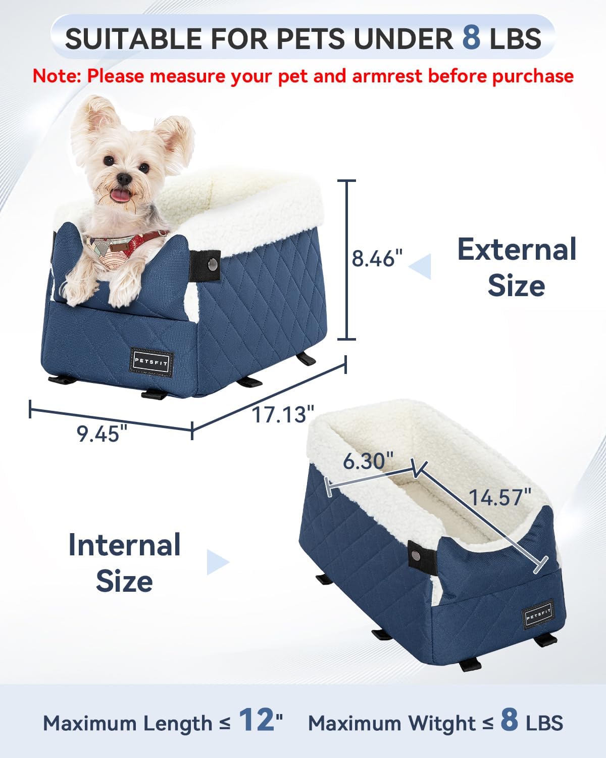 PETSFIT Center Console Dog Car Seat with Adjustable Seat-Rail Anchor - Blue / Small - image 3
