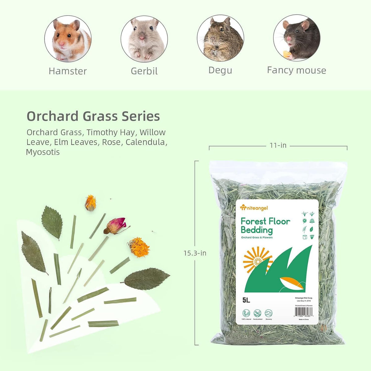 Niteangel Natural & Soft Hamster Bedding Mate: Air-Dried Flowers - Orchard Grass & Flower - image 2