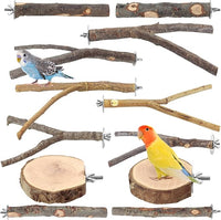 Natural Wood Bird Perches for Cage, Parrot Perch Stand & Platform, Bird Cage Accessories for Parakeets, Cockatiels, Conures, Lovebirds (Brown, Deluxe Playground Set - 12PCS)