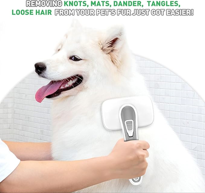 Dogs Cats Self Cleaning Slicker Brush for Shedding & Grooming Any Breed of Pets, Remove Loose Undercoat Knots Mats Tangled Hair for Small Medium Large Animal With Long Short Fur Length-Grey