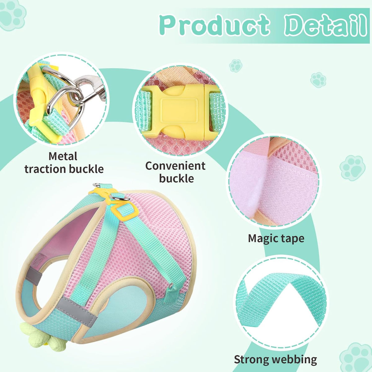 Cat Harness and Leash Set, Escape Proof Soft Vest Walk Pink XS – Essentials for Cats - Turquoise green / Extra Small - image 4