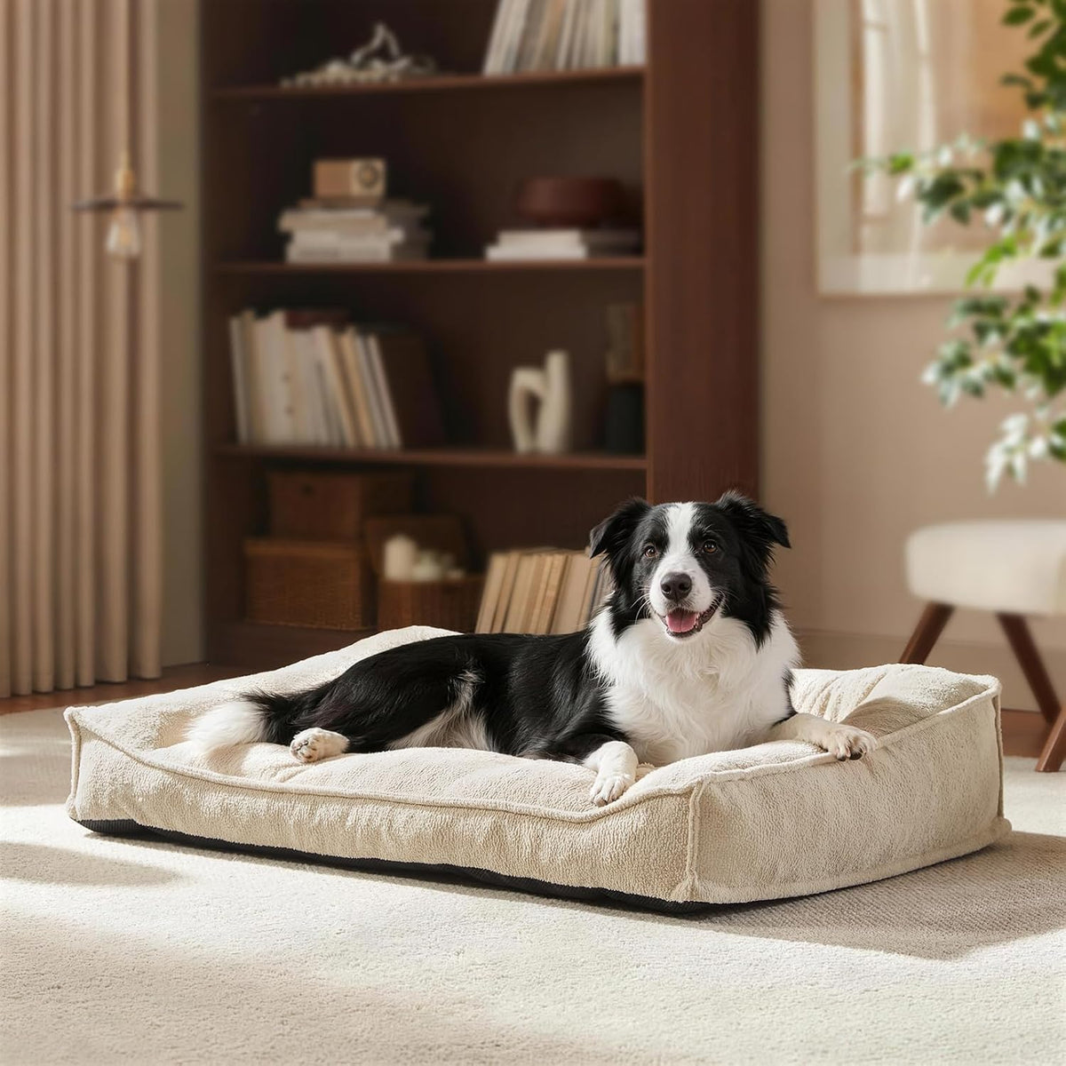 FURTIME XL Orthopedic Dog Bed Large Sized Dog - Beige / 35"L x 25"W x 8"Th