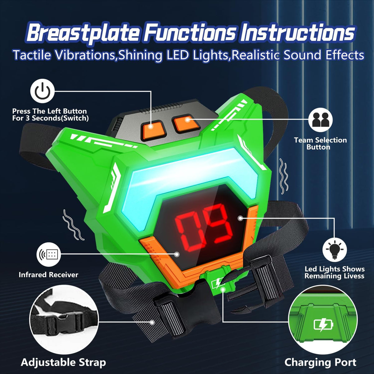 inodoo rechargeable laser tag set of 4 blasters with LED digital vests - view 5
