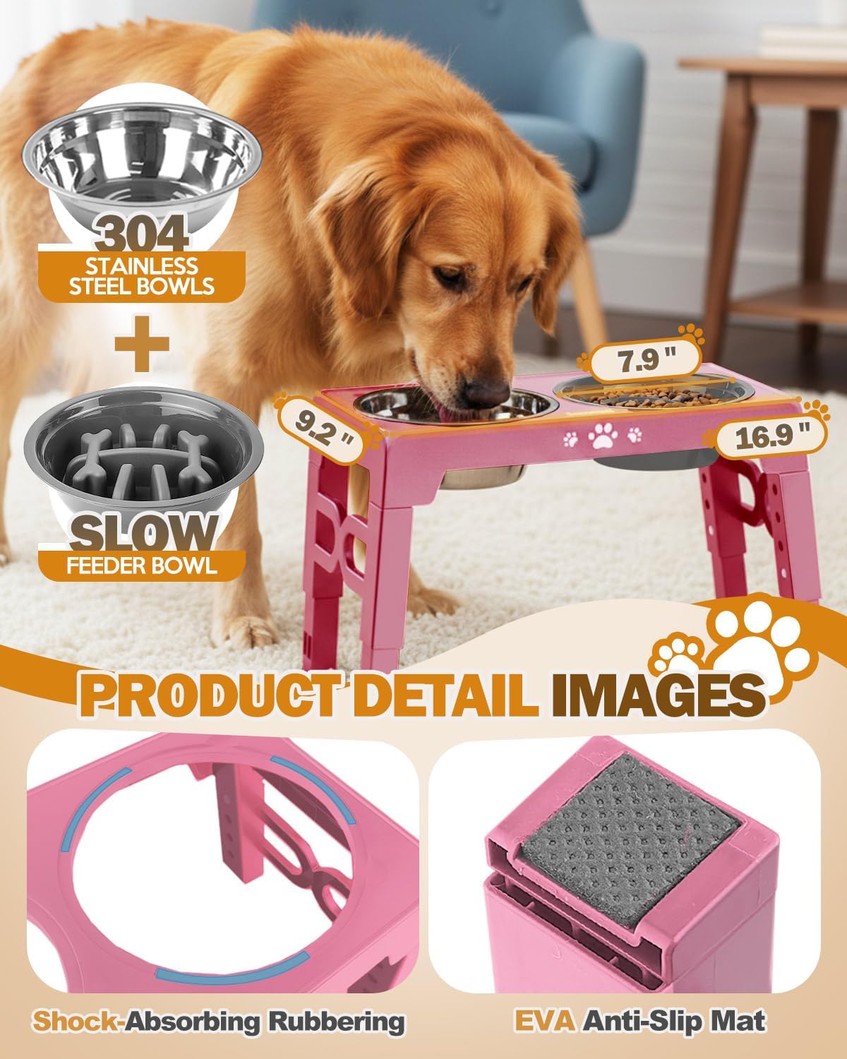 Elevated Dog Bowls for Medium Large Size Dogs - Pink / Medium Large / 1 Basic&1Slow Bowl - image 4