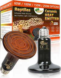 150W Reptile Heat Lamp, Pack of 2 Ceramic Heat Emitters for Reptile Geckos, Lizard, Iguana, Bearded - 150 Watts / 2pcs/Black