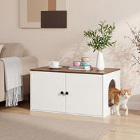 HOOBRO Cat Litter Box Enclosure - White + Walnut - image 4