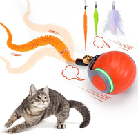 Interactive Cat Toy Ball - Automatic Interactive Cat Toys for Indoor Cats with 3 Tails, 2 Speeds - 1 Pack Orange
