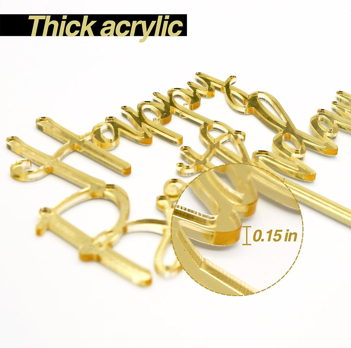 CC TOWN mirrored gold acrylic happy birthday cake topper, 6 by 7 inches - view 5