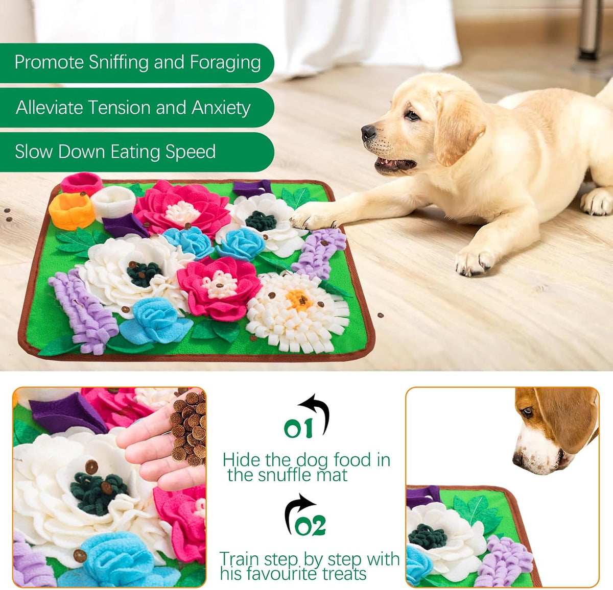 Snuffle Mat for Dogs Pet Treats Feeding Mat for Small/Medium Breed - Green - image 2