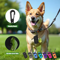 Dog Poop Bag Holder for Leash Attachment - Waste Bag Dispenser for Leash - Fits Any Dog Leash - Portable Set with Hand Free Holder Metal Carrier, Round Shape, Orange