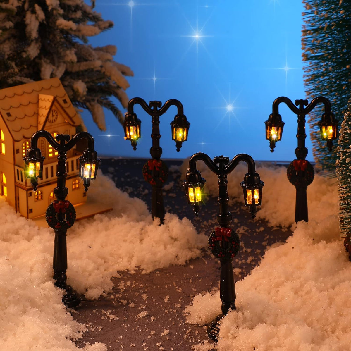 Mudder 12 Pcs Christmas Miniature Village Lamp Post Light - Artsy / 4 - image 2