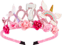 SuPoo 4th Birthday Headband Flower Crown for Girls Princess Tiara 4th - Pink-7th