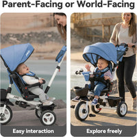 JMMD 7 in 1 Toddler Tricycle with Push Handle Trike Stroller for 1-5 - Blue - image 4