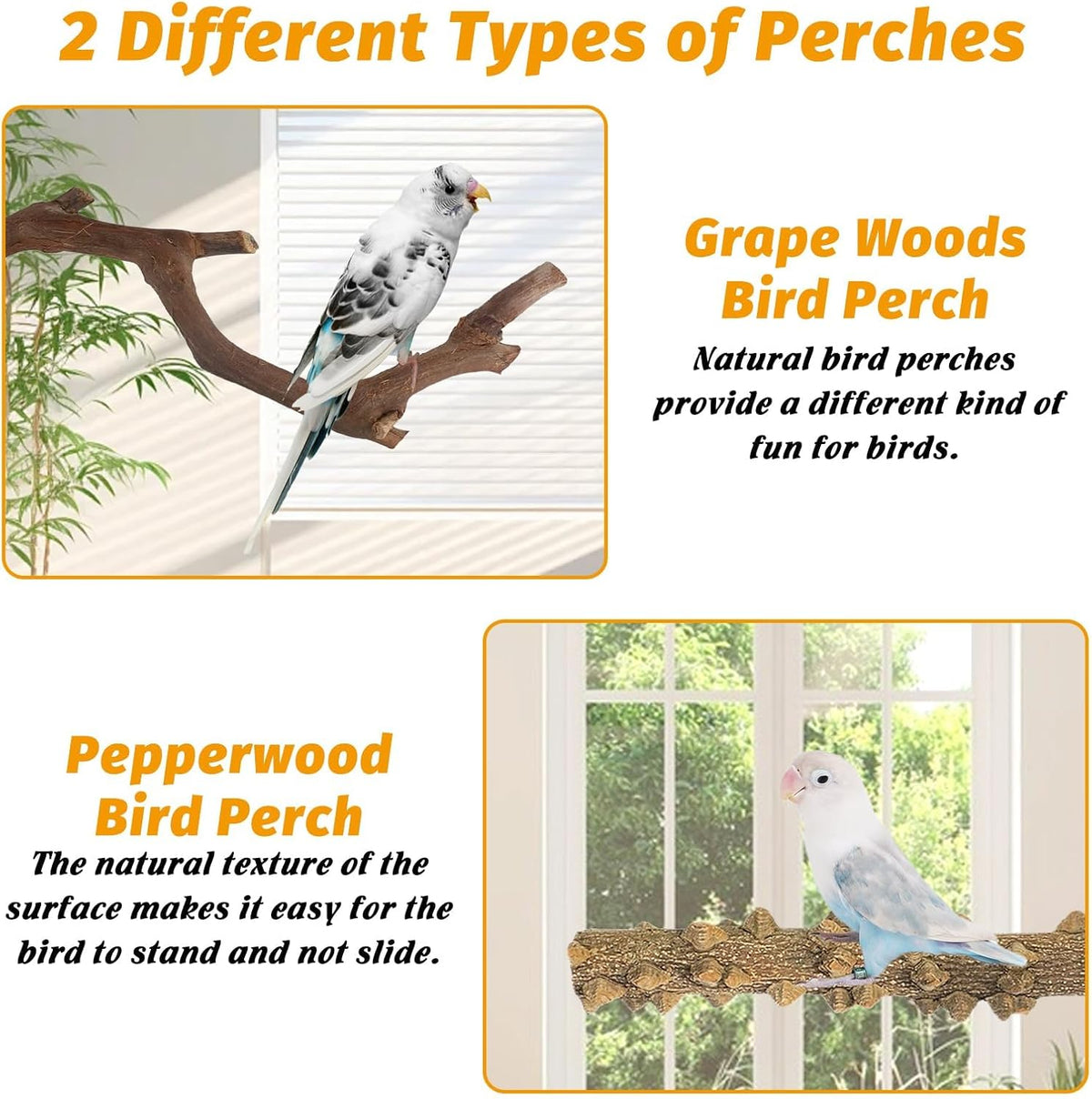 Natural Parrot Perch Bird Stand Pole Wild Grape Stick Paw Grinding - Sichuan Pepper Wood+Grape Stick 5 Pcs - image 4