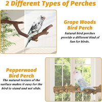 kathson 5pcs Natural Parrot Perch for Cage Wooden Bird Perches Grape Bird Stick Parakeet Climbing Standing Branches Toy Chewable Cage Accessories for Small Budgies Cockatiels Lovebirds Budgies
