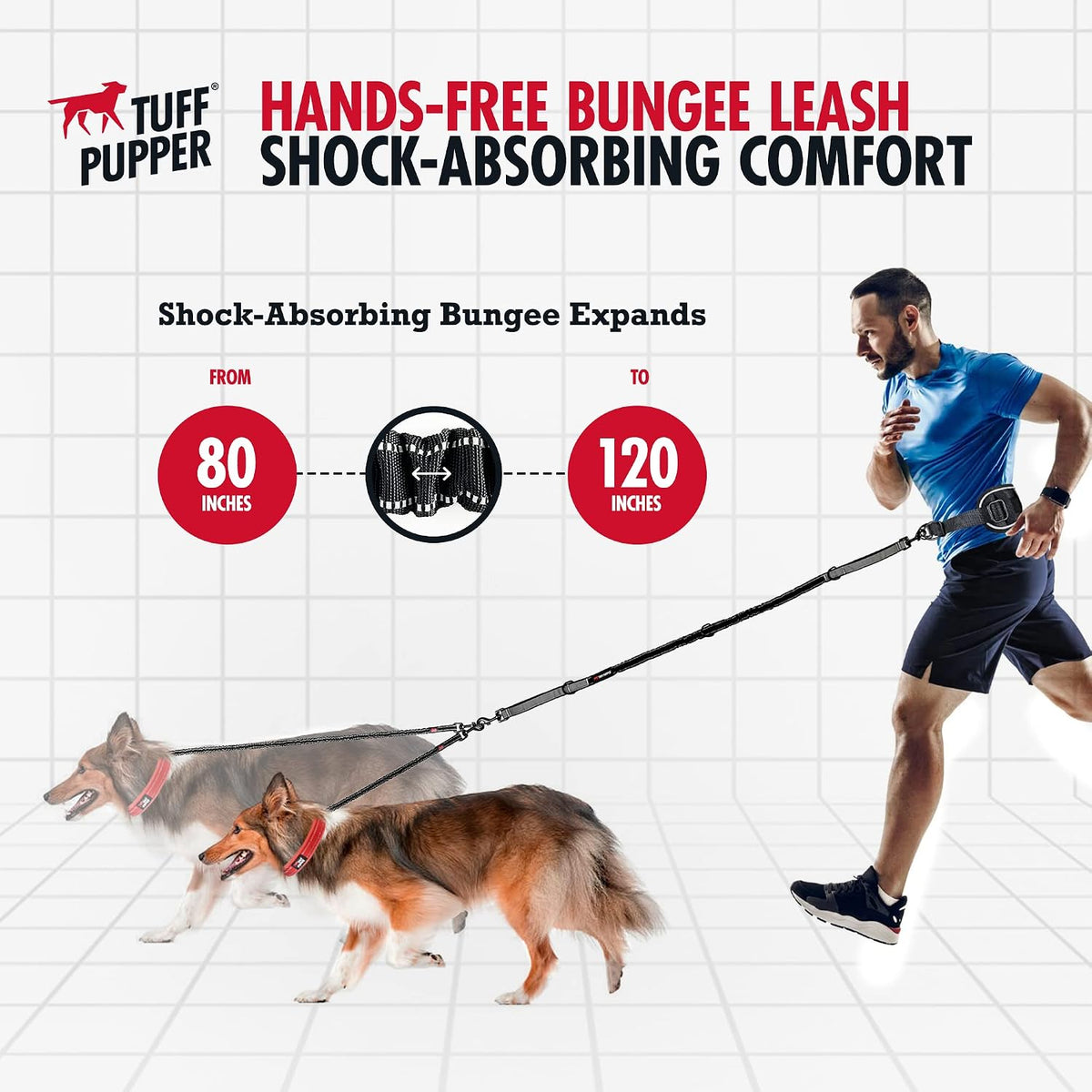 Tuff Pupper Heavy Duty Hands Free Bungee Dog Leash - Two Large Dogs (45-125 pounds each) - image 3